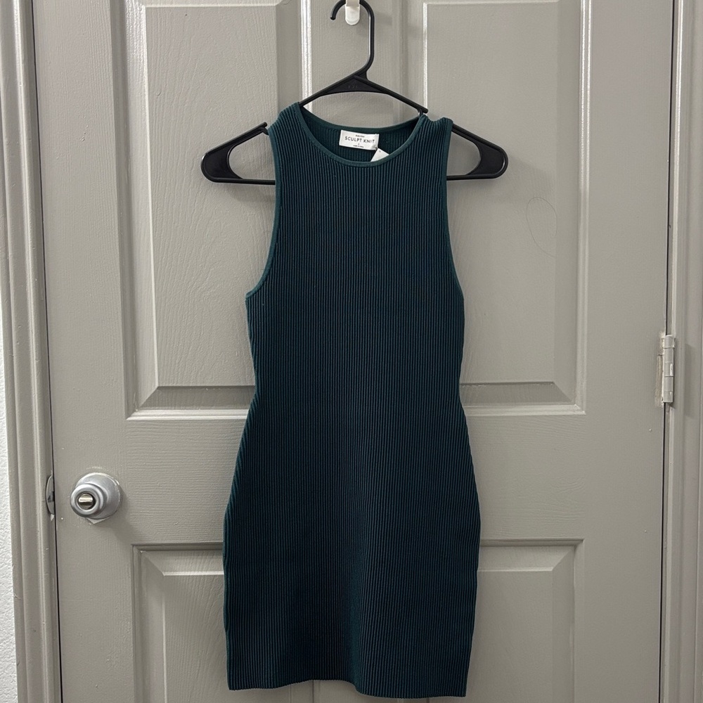 Aritzia Dark Green Ribbed Mini Dress